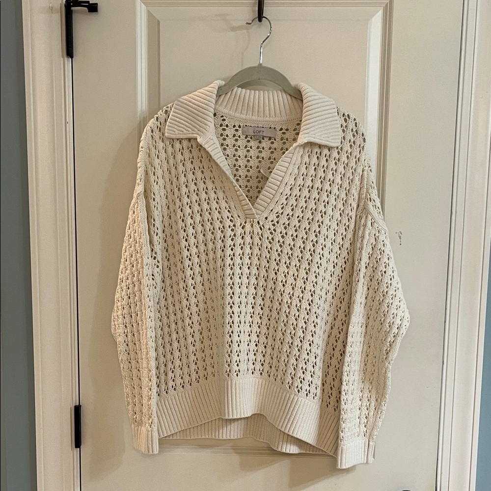 LOFT Cream V-Neck Sweater